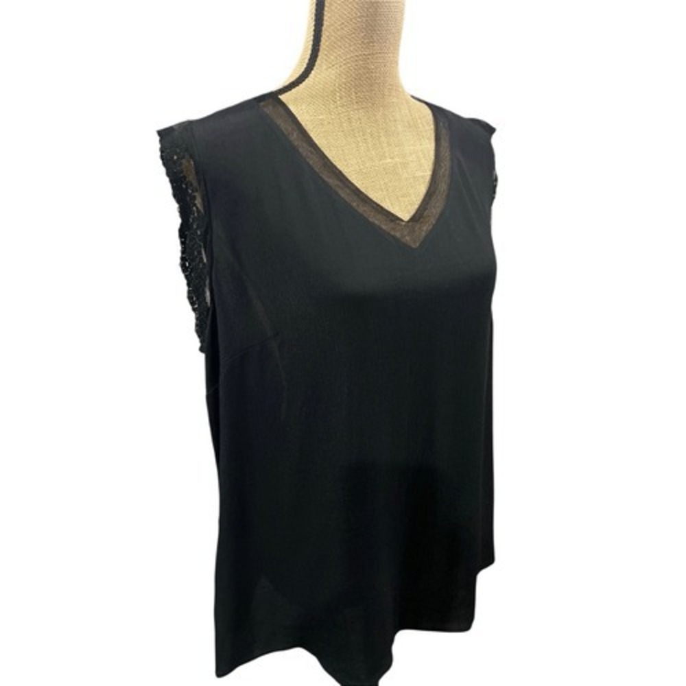 Daniel Rainn Black Lace Trim Sleeveless Blouse XL V Neck Career Office Top - Picture 5 of 13